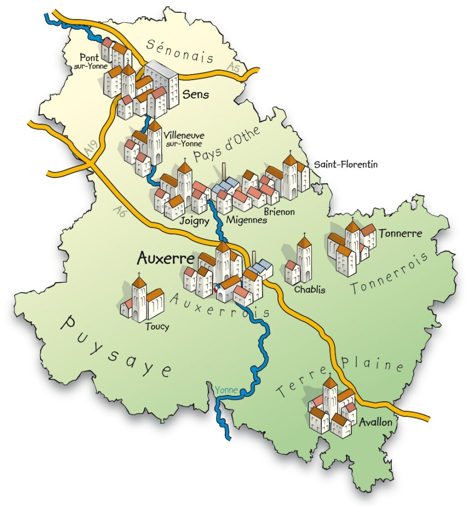 carte de l'Yonne avec les villes principales